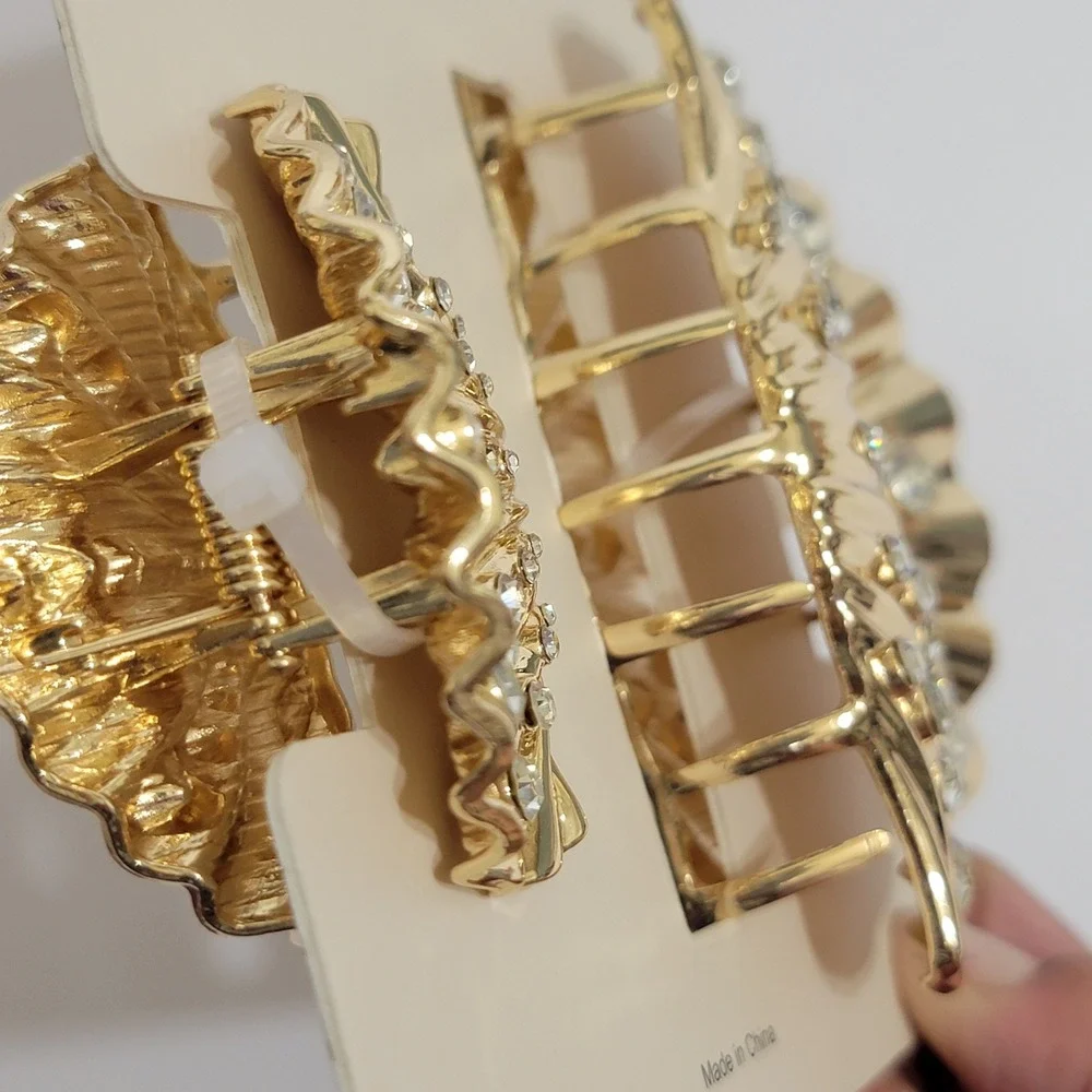 Piper K Gold Seashell Rhinestone Hair‎ Claw Clip Set Mermaidcore Coastal 2pc